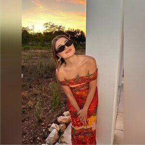 Zara Midi Dress Picante Pepper Fruit Print Farm Stretchy Mesh NWT Size Small